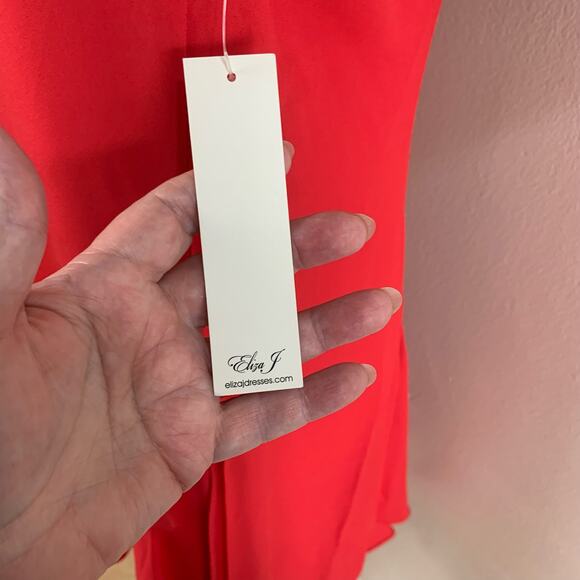 NEW Eliza J Size 4 Handkerchief Hem Dress Red Chiffon Sleeveless Holiday - Picture 8 of 9